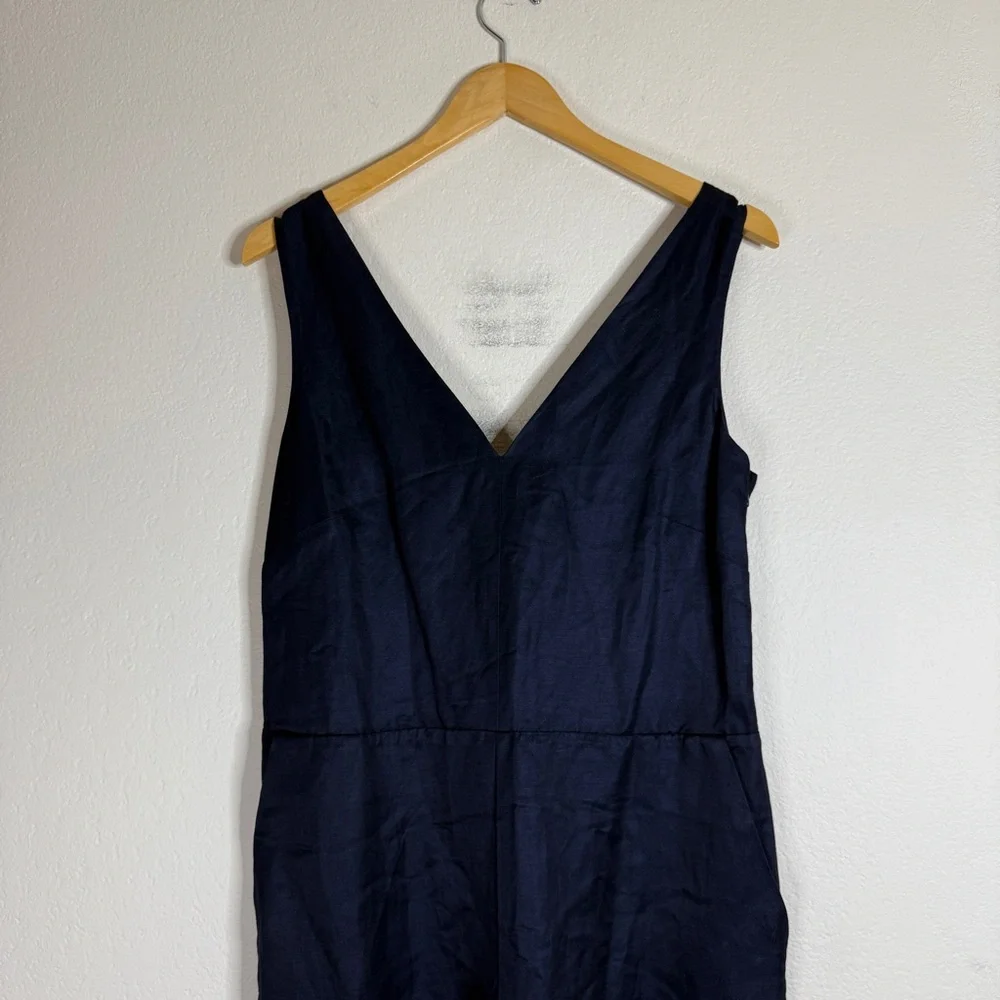 BANANA REPUBLIC navy blue sleeveless wide leg crop linen jumpsuit SIZE 10 NEW